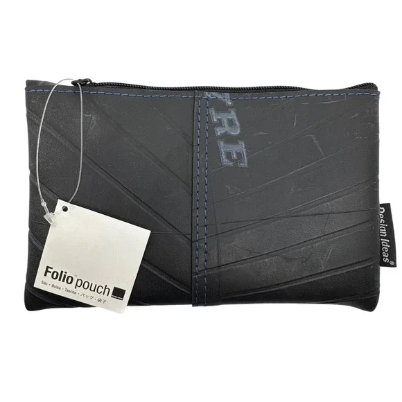 Design Ideas Folio Pouch Recycled Tire Rubber Medium Black Zippered Bag‎