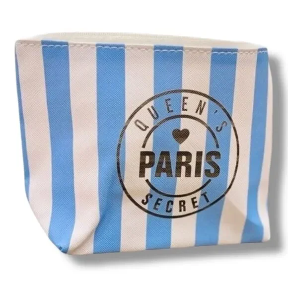 Blue White Striped Zipper Top Closure Cosmetic Bag Victoria’s Secret NEW