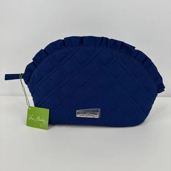 NWT! Vera Bradley Lg. Ruffled Waterproof Lined Cobalt‎ Cosmetic Bag 8.5