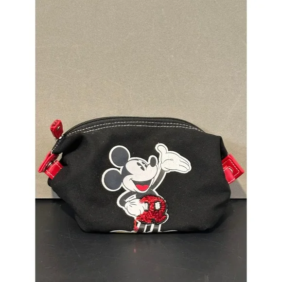 Disney Mickey‎ Mouse Black Canvas Cosmetic Bag Sequin Embellished Makeup Pouch