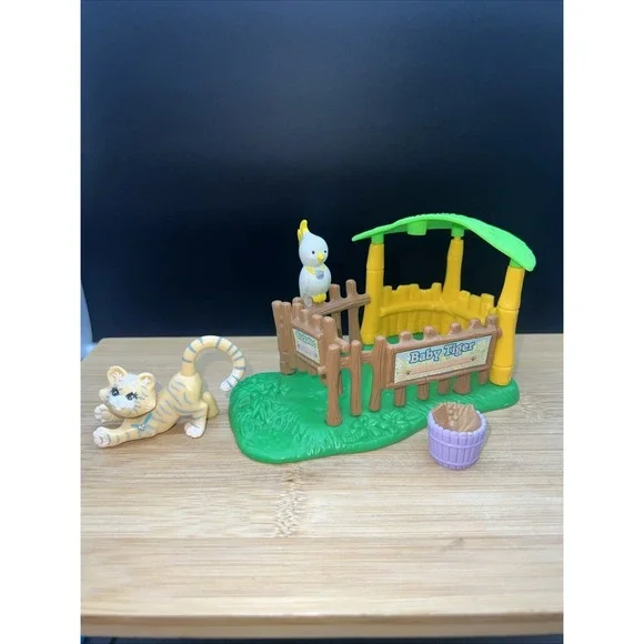 Vintage 1993 Kenner LPS Littlest Pet Shop Zoo BABY TIGER & COCKATOO Set
