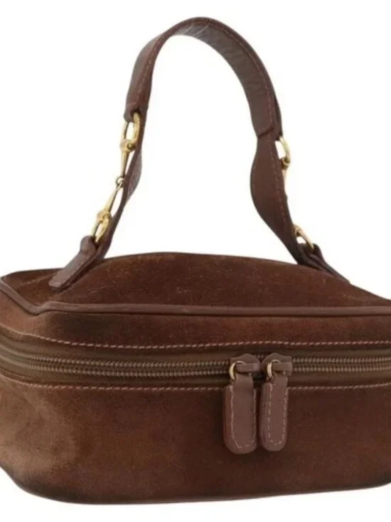 GUCCI Vanity Cosmetic Pouch Suede Brown Gold 032 106 0141 Auth mr2301