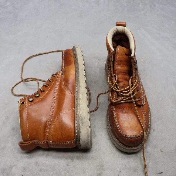 Golden Fox Mens 7 Work Boots Brown Leather Moc Steel Toe Lace-Up Rugged 6