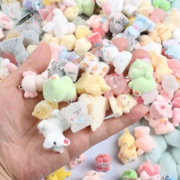 12PCs Random Cute Fuzzy Animal Pet Charms-Assorted Pastel Colors-Come w Straps