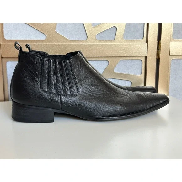 Via Spiga Birmingham Black Leather Chelsea Boots Pointed Square Toe Mens 10.5 M