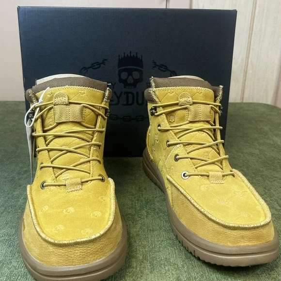 Size‎ 11-Jelly Roll Hey Dude Suede Bradley Boot Tan Skull Print Brand New