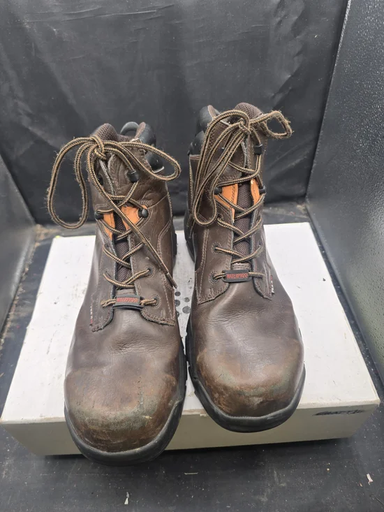 Wolverine Brown Work Boots with Orange Tongue Accents