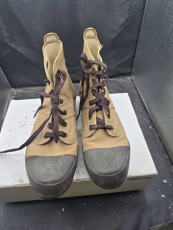 Orvis Tan Canvas High-Top Boots with Dark Brown Laces