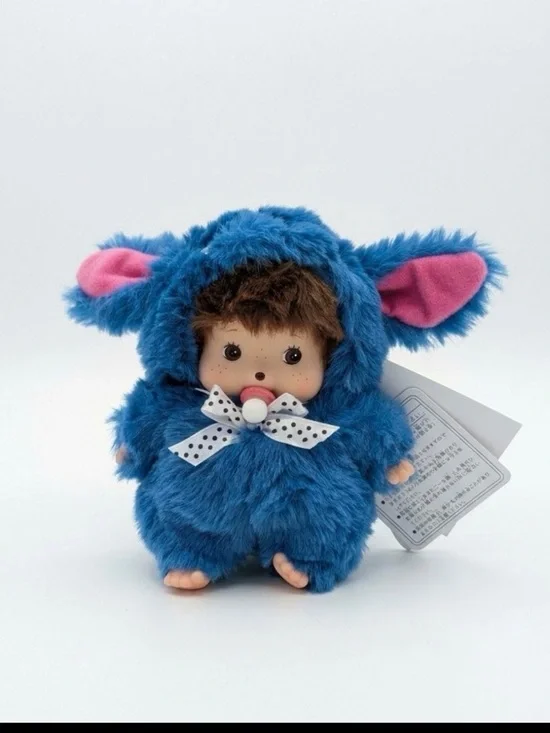 Plush Blue Bunny Costume Small Pet Doll with Bow and Pacifier