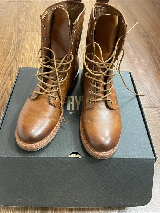 Frye Cognac Leather Lace-Up Men’s Combat Boots