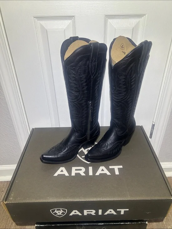 Ariat Black Tall Western Zip-Front Leather Riding Boots