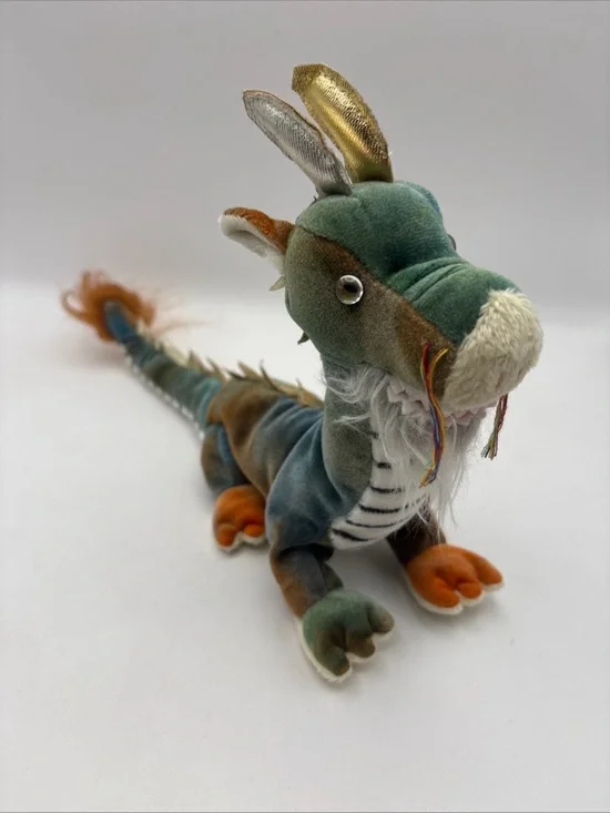 TY Plush Velvet Dragon Toy in Teal, Green & Orange - Small Pets Plush