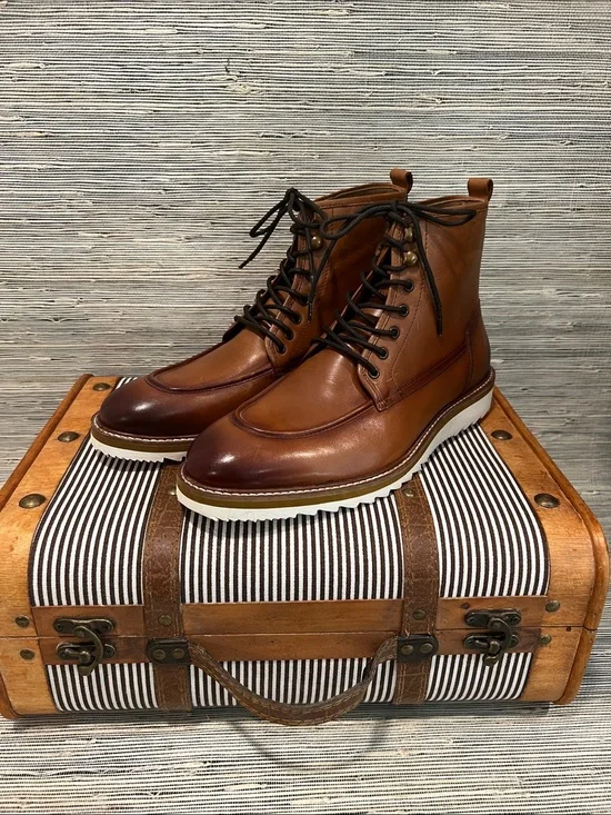 Men's Brown Leather Lace-Up Boots with White Lug Sole