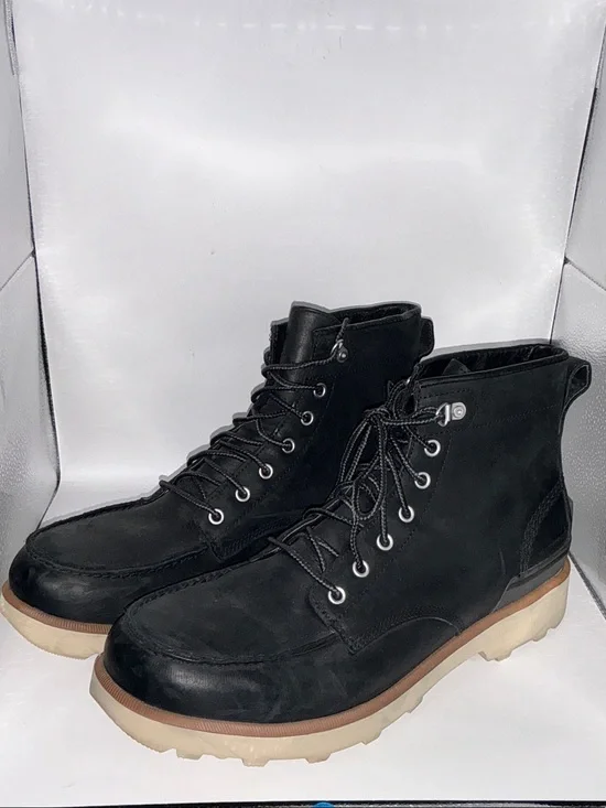 Sorel Waterproof Leather Men's Black Lace-Up Moc Toe Work Boots