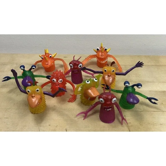 Vintage Lot of 10 Spooky Rubber Monster Finger‎ Puppets Small Toy