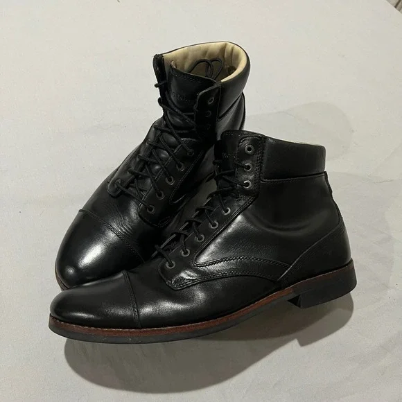 VTG Timberland Abington Mens Black Leather Cap Toe Vibram Sole Lace Up Boots 12M