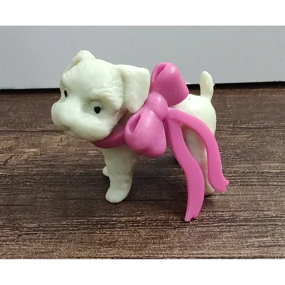 VTG Puppy Dog Figurine Removable Pink Bow  Plastic Fashion Doll Size D6