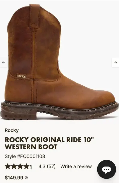 Rocky Original Ride Roper Western Boot Men’s Leather 13M Round Toe Steel Shank