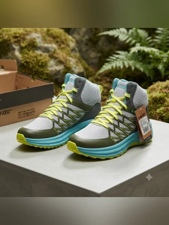 Hi-Tec Demolisher Mid Hiking Boots Grey Neon Green Men's