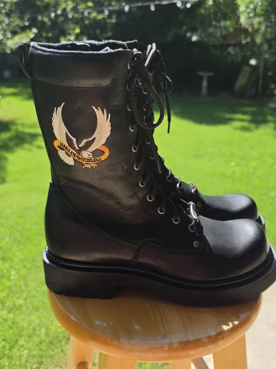 Harley-Davidson Black Lace-Up Leather Combat Boots for Men Size 10