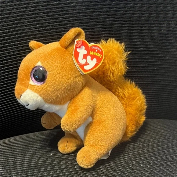 Ty Orange Squirrel Beanie Plush with Fluffy Tail