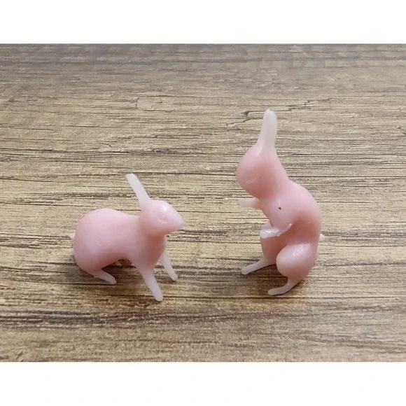 Miniature Pink Bunny Rabbit Lot Of 2 Plastic Toy Figure Vtg B2
