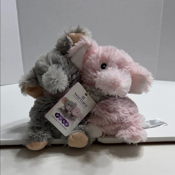 Warmies Hugs Plush Small Pet Toy - Pink and Gray Cuddly Elephant Pair