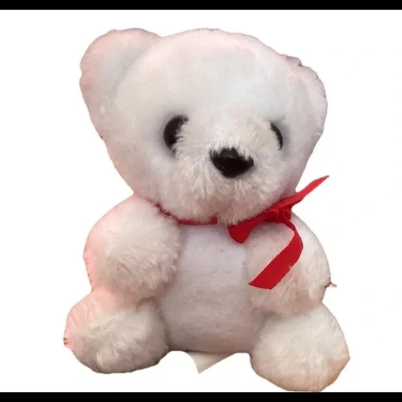 Vintage Adorables by Lisa White Teddy Bear Plush Red Ribbon Korea Cute mini Toy