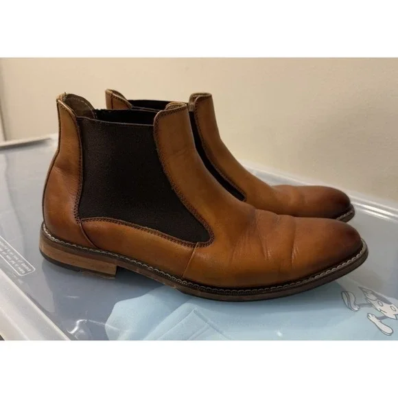 Stacy‎ Adams Men's Size 9.5 Brown Leather Alomar Cap-Toe Chelsea Boots