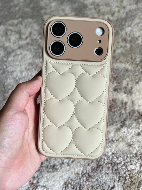 iPhone 17 Pro Cream Quilted Heart Phone Case - Soft-Touch Protective Cover