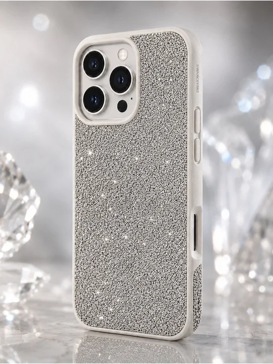 Swarovski Crystal iPhone 16 Pro Case Silver Sparkle White Trim NEW