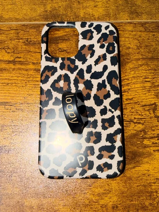 Loopy Leopard Print iPhone Case with Hand Strap - Brown/Black iPhone 12