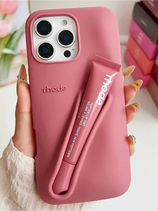 RHODE salty tan Silicone iPhone Case with Lip Tint Holder. Lip tint not included
