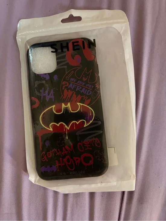 SHEIN Black Batman Graphic iPhone 11 Case with Yellow & Red Accents