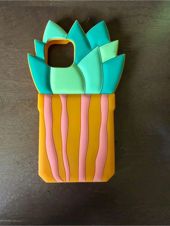 Playful Succulent Silicone Phone Case in Teal, Mint & Mustard