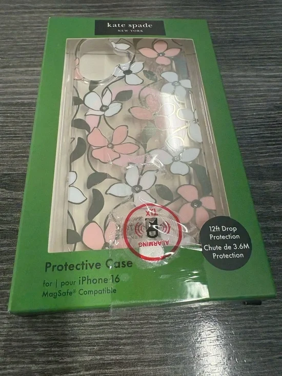 kate spade Pink, White & Black Floral iPhone 16 Case