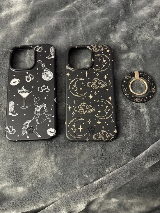 Black Celestial & Western Pattern iPhone Case Set with Ring Holder