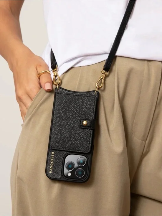 Bandolier Mila MagSafe Crossbody Phone Case in Black/Gold iPhone 15 Pro