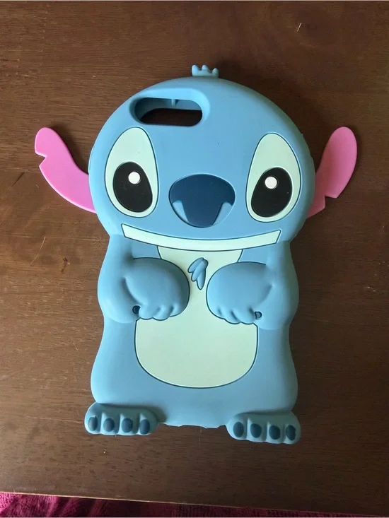 Cute Blue Stitch-Inspired Silicone Phone Case with Pink Movable Ears