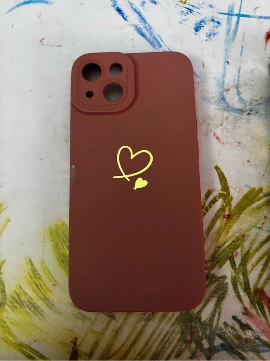 Silicone iPhone 15 Case with Gold Heart Accent - pink