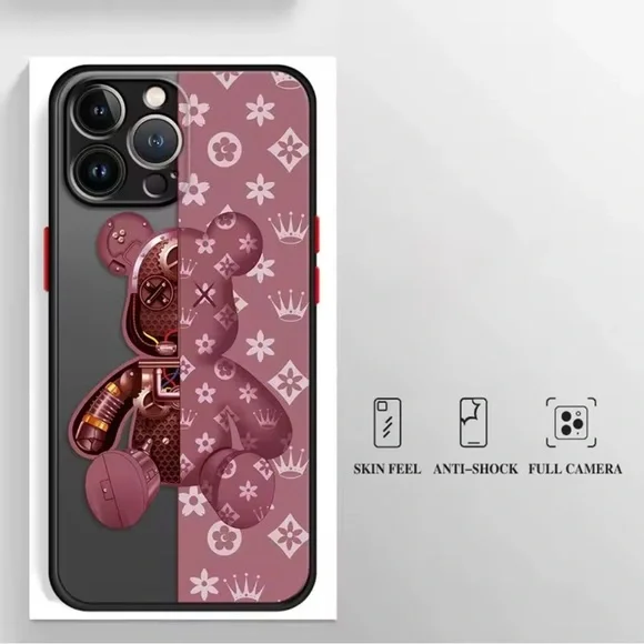 iPhone 16 Pro Max Case 3D Bear Burgundy Red Shockproof Cute Luxury
