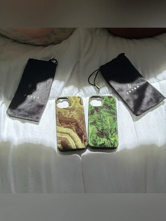 2 BURGA iPhone 13 phone cases with bags