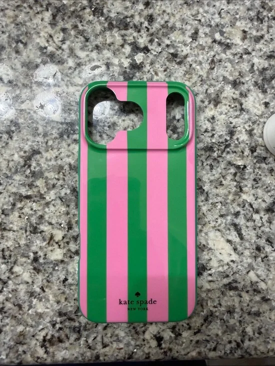 kate spade Pink and Green Vertical Stripe iPhone 17 pro max Case