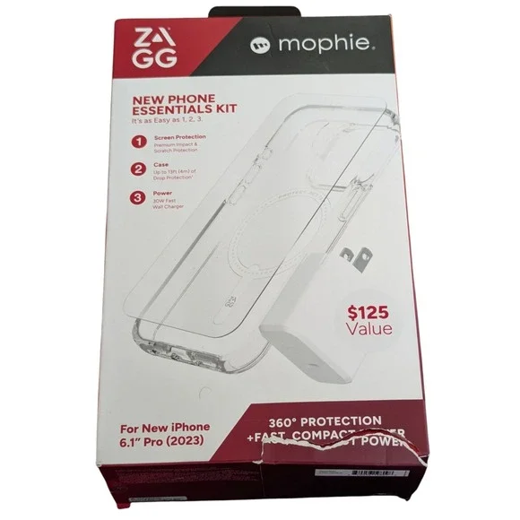 R4-OB Zagg mophie Essentials Kit Crystal Palace Case + 30W Charger iPhone 15 Pro