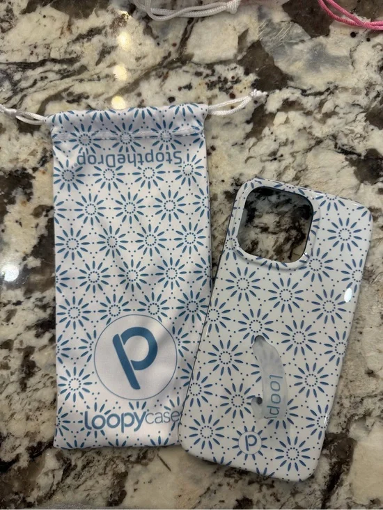 Loopy Case Blue and White Floral Dot Phone Case with Strap