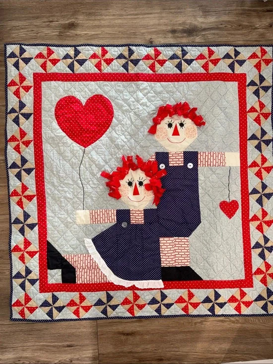 Vintage Raggedy Ann and Andy Handmade Quilt