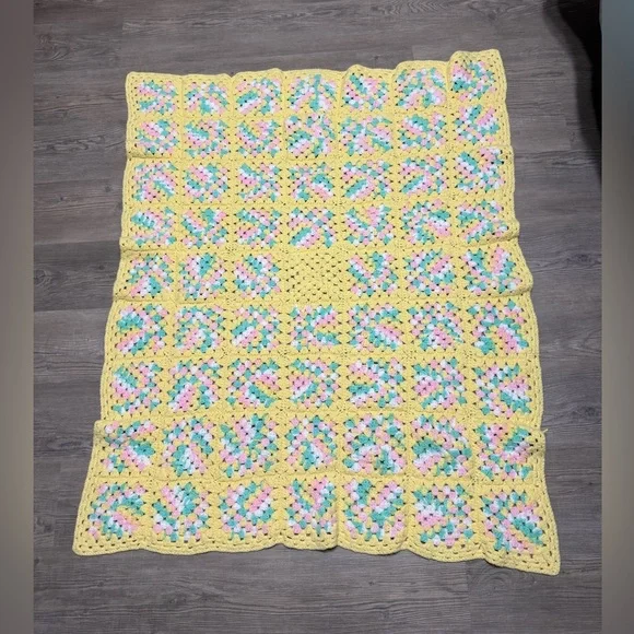 Handmade Crotchet Granny Square Pastel Blanket