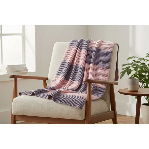 Afghan Pink & Purple Stripes Blanket‎ Handmade Large