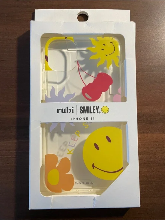 Cotton On rubi Smiley Clear iPhone 11 Case with Yellow, Pink & Orange Graphics
