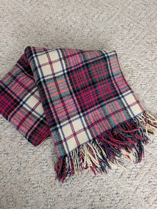 Vintage 100% Wool Throw Blanket Made In England Classic Old Money Tartan Plaid